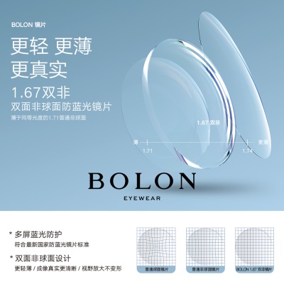 【BJ3128配镜套餐】镜框+BOLON双非防蓝光镜片1.67(建议1000度内)